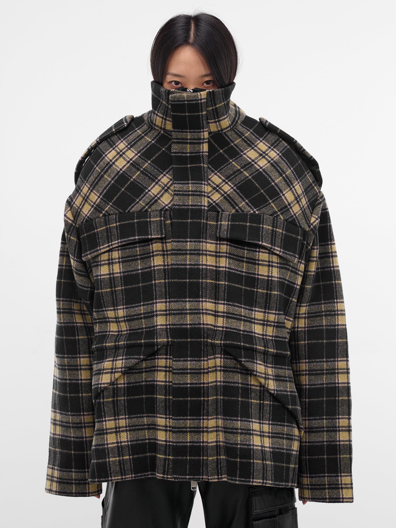 Tartan Over Shoulders Sculptural Jacket