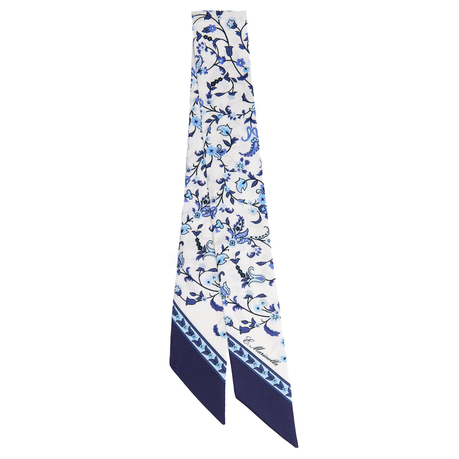 narrow scarf as bag-handle accent