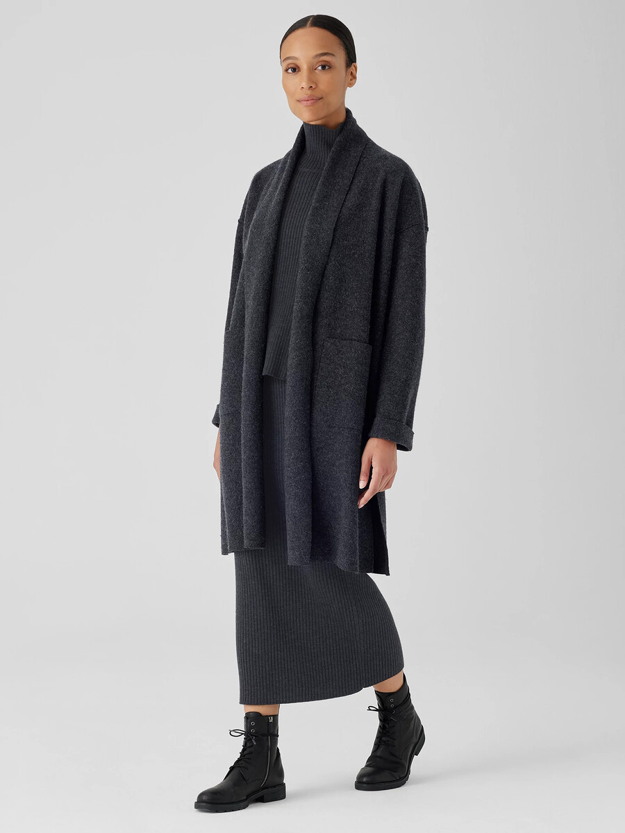 Lightweight Boiled Wool High Collar Coat in Regenerative Wool