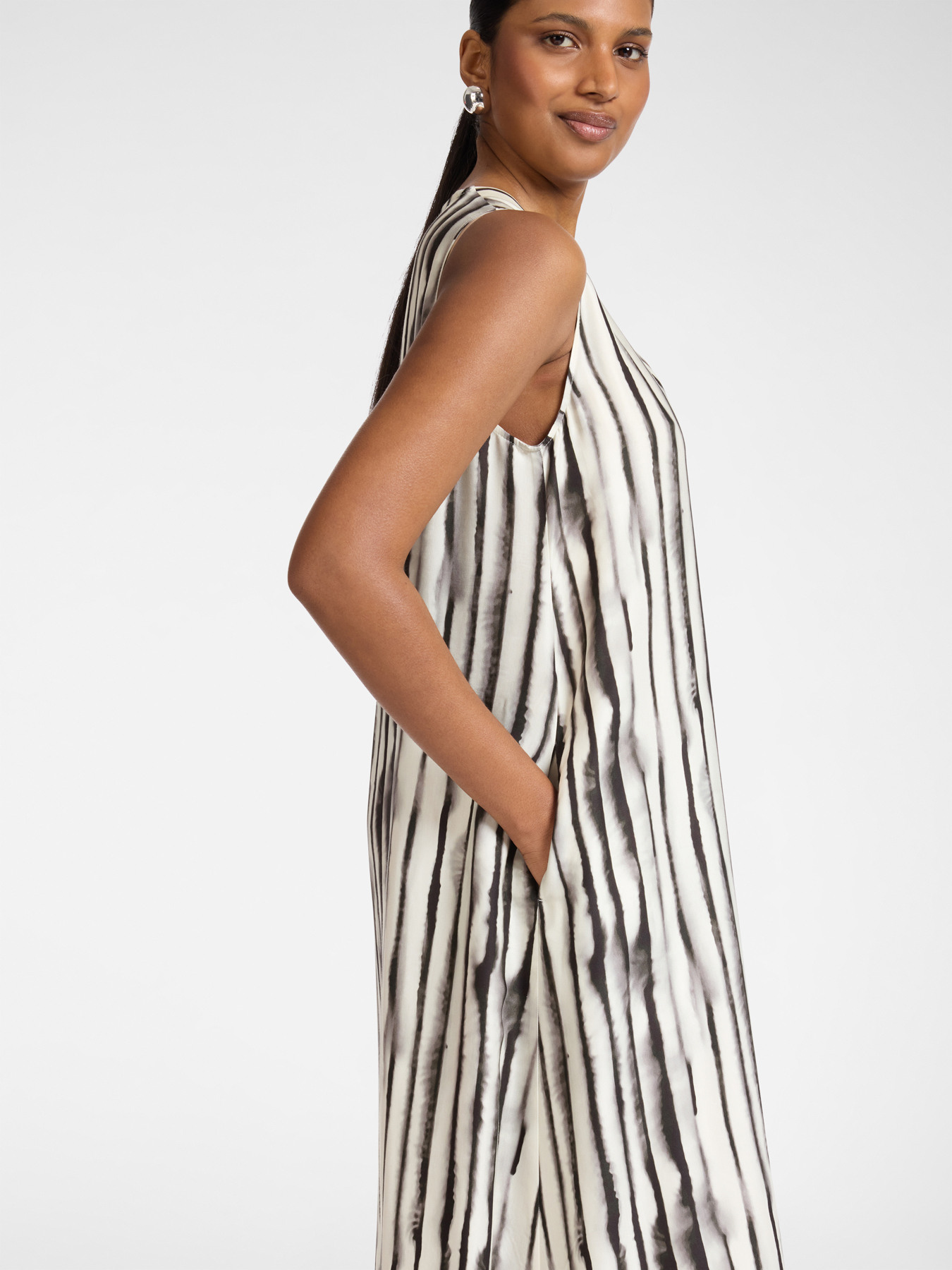 A-line Printed Satin Dress