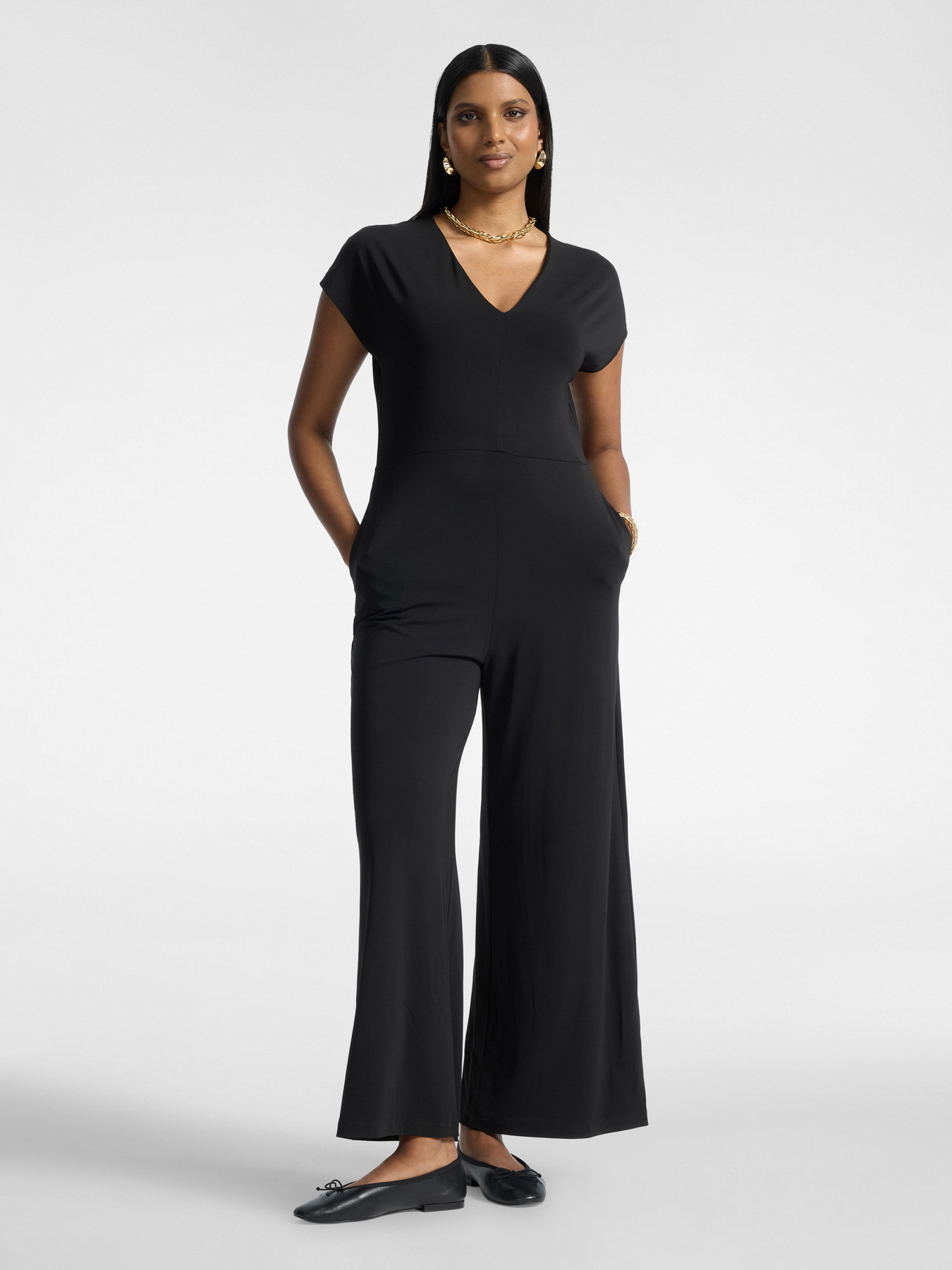 Jersey Jumpsuit with V-Neck