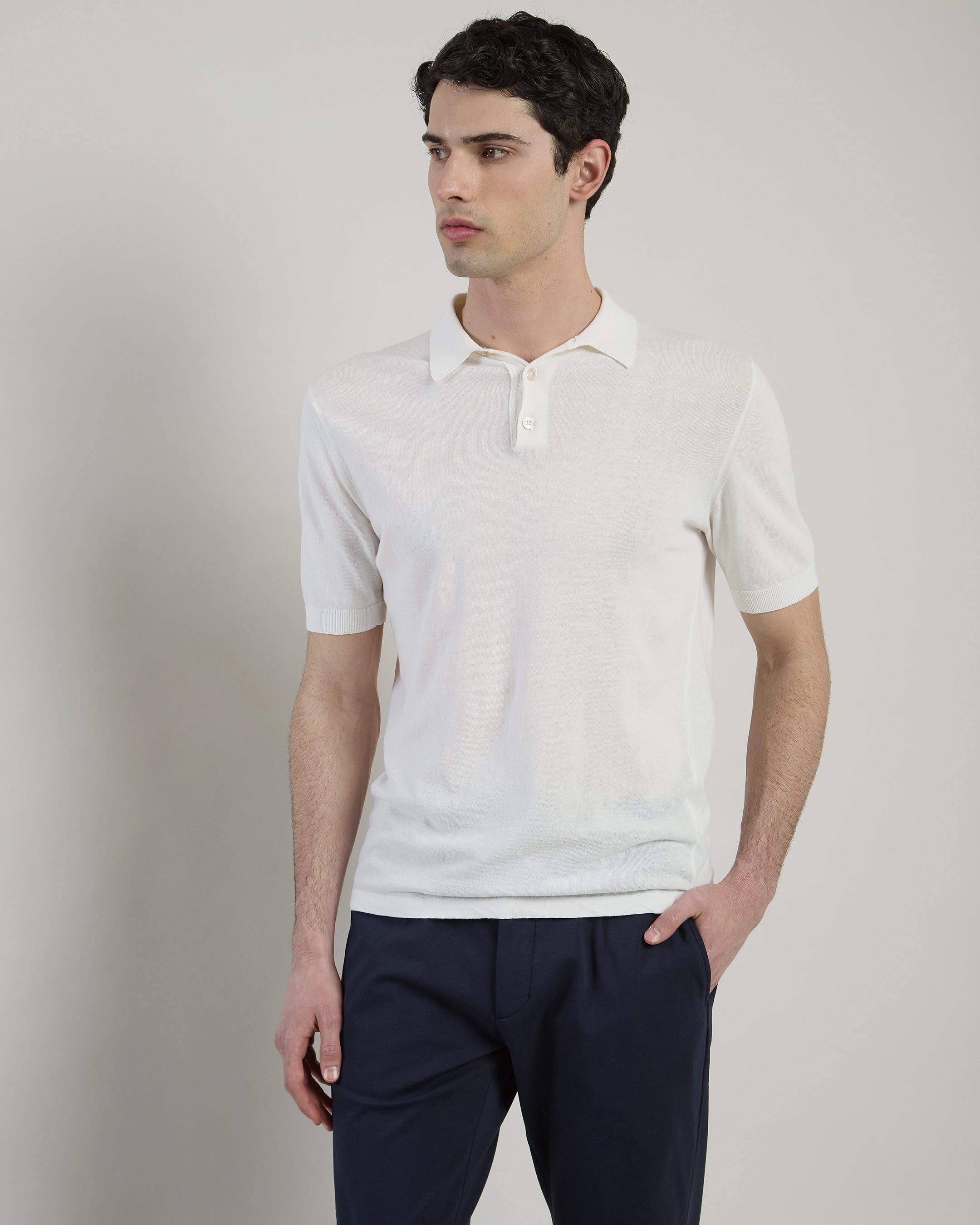 Cotton Crepe Knit Polo Shirt