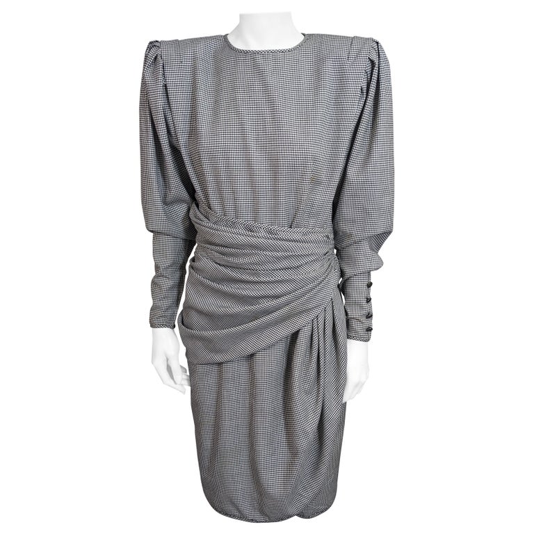 Houndstooth Draped Wiggle Dress