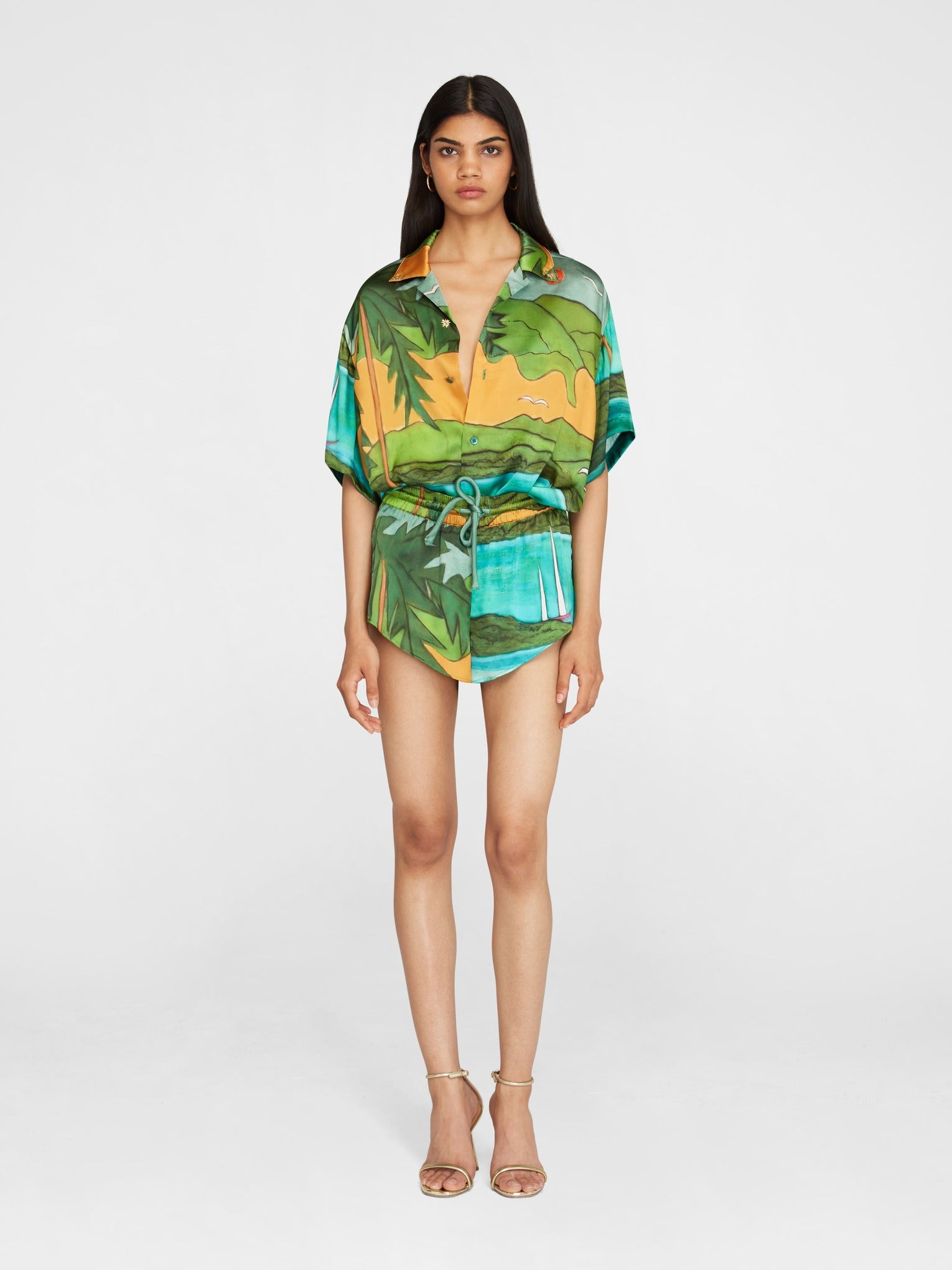 Magdalena Silk Satin Short Sleeve Shirt