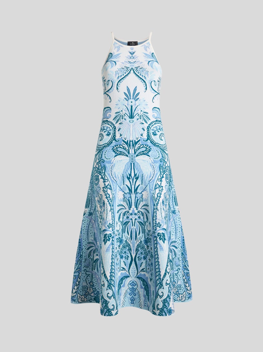 Jacquard Midi Dress with Leafy Paisley Motif