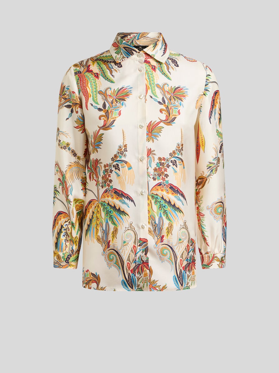 Silk Twill Shirt with Paisley Foliage Motif