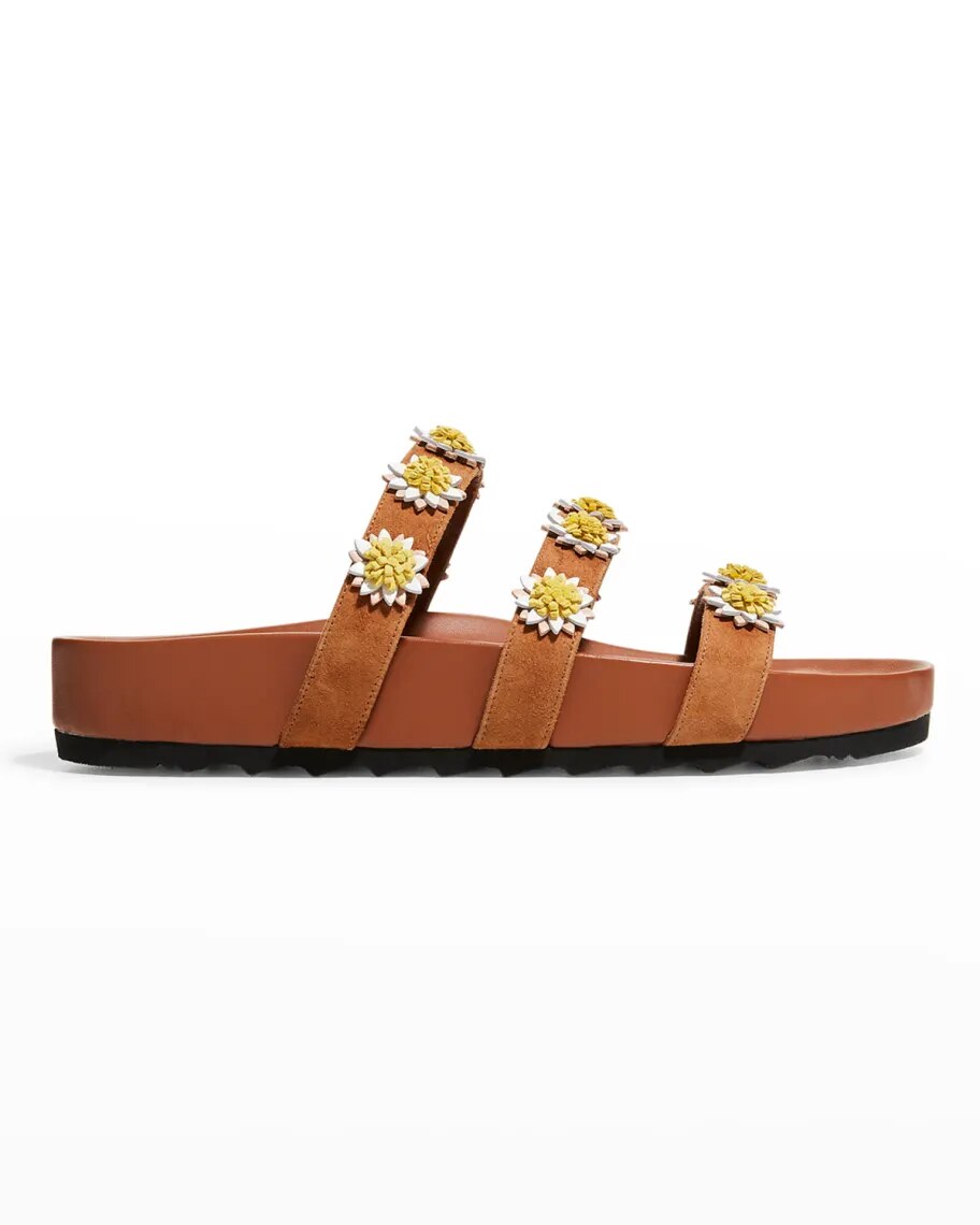 tan leather variation with the same daisy trim
