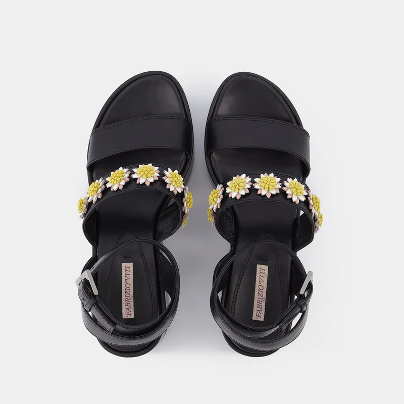 top view of the round toe and floral strap