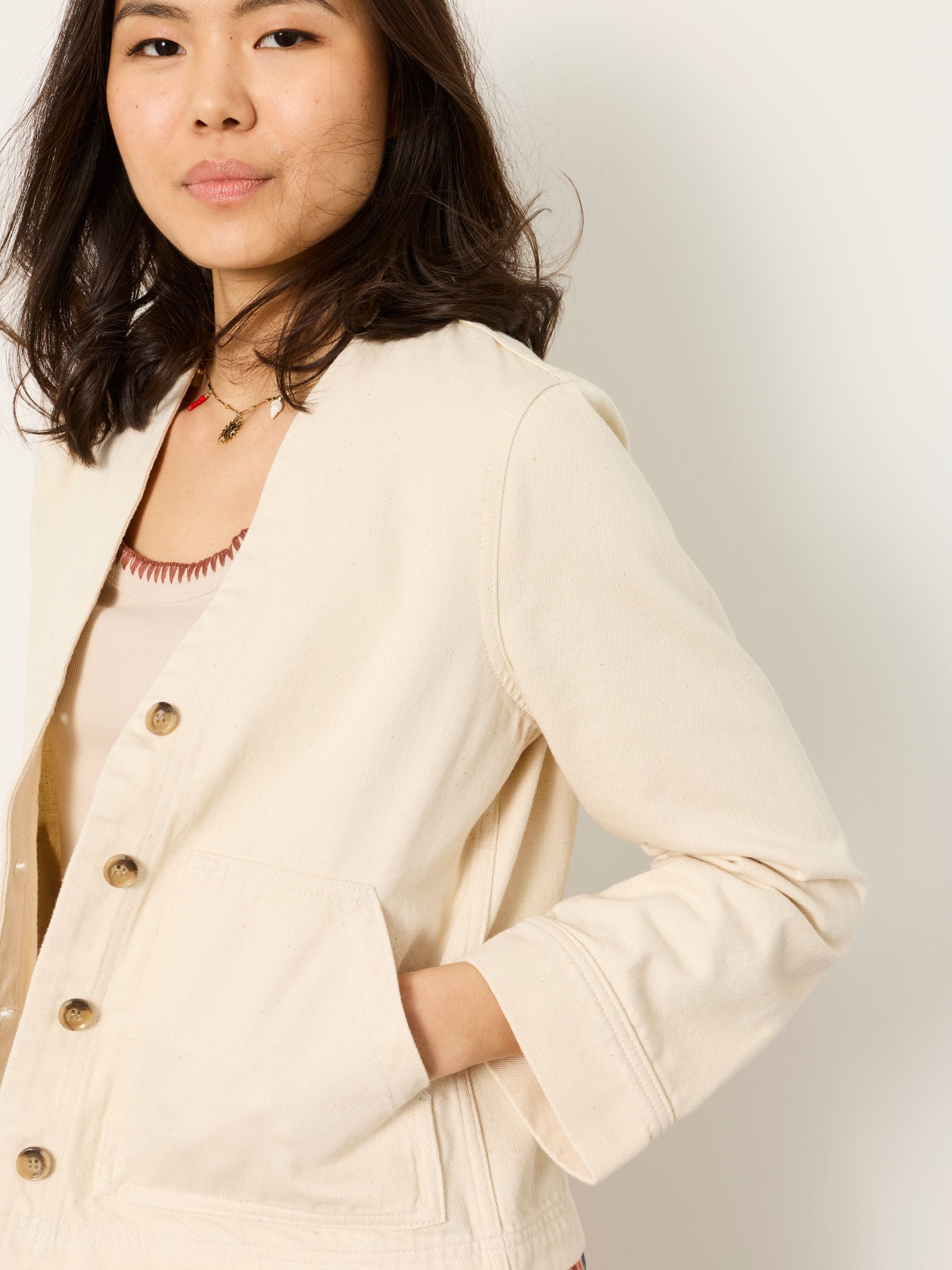 Dulcie Ecru Denim Jacket — location worn