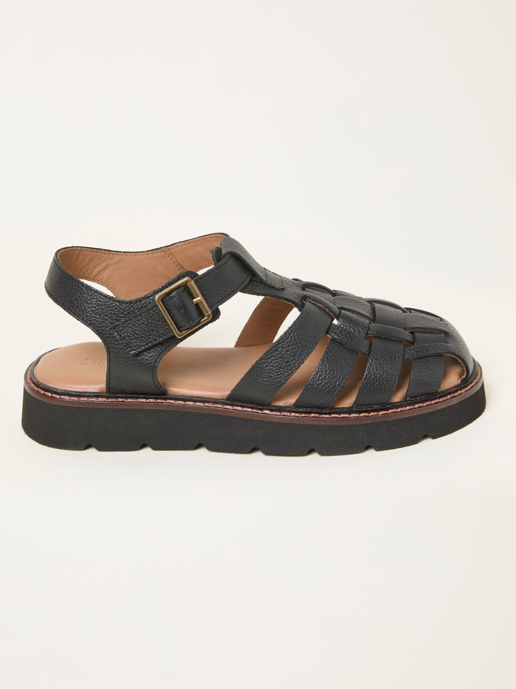 Cali Black Leather Fisherman Sandal