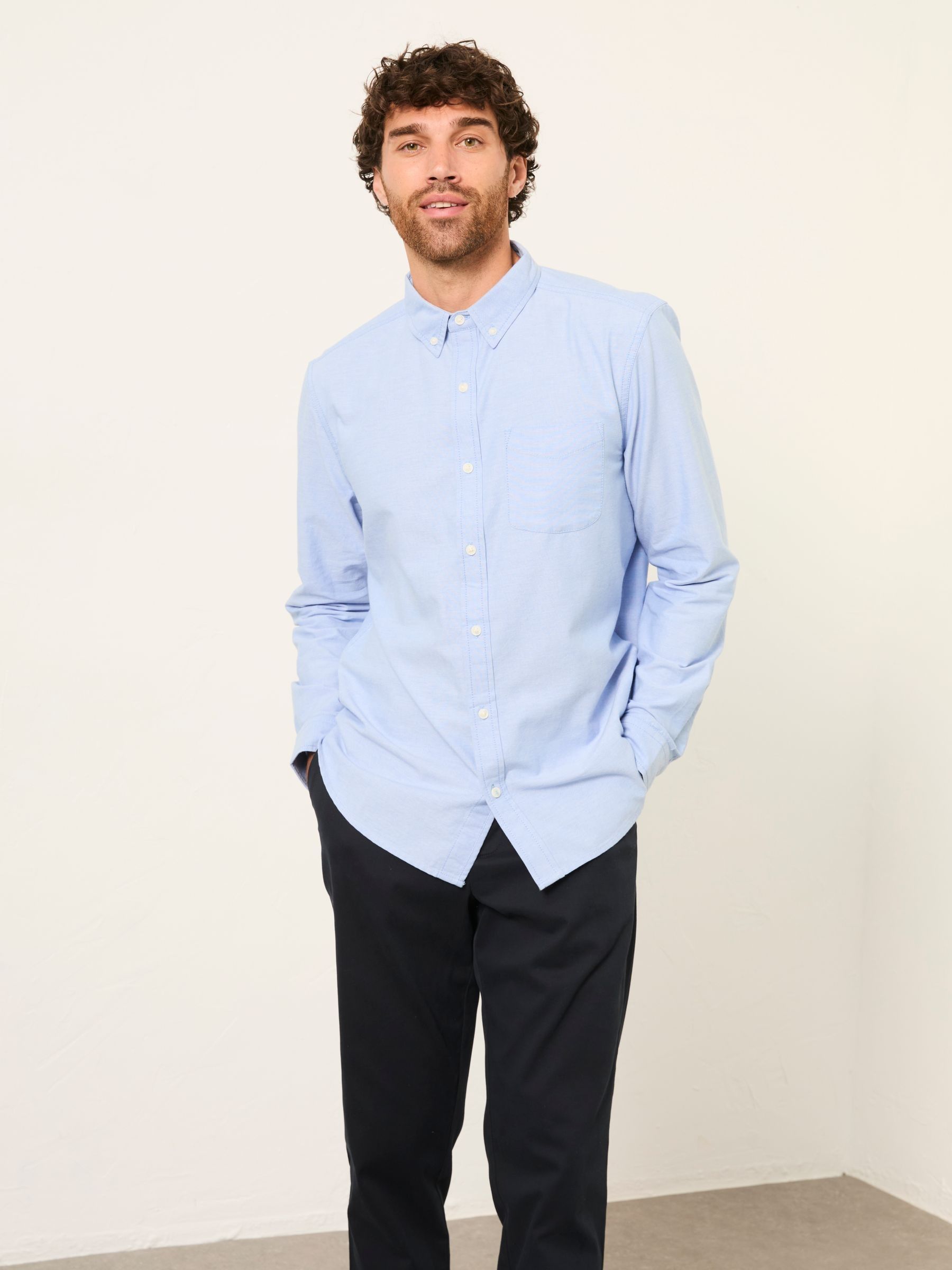 White and Blue Long Sleeve 2 Pack Oxford Shirts — location worn