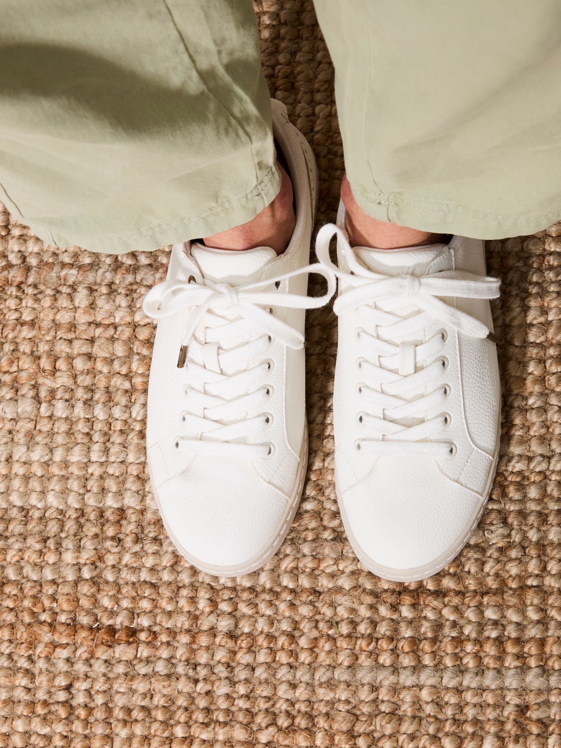 White Nora Lace Up Trainer — location worn