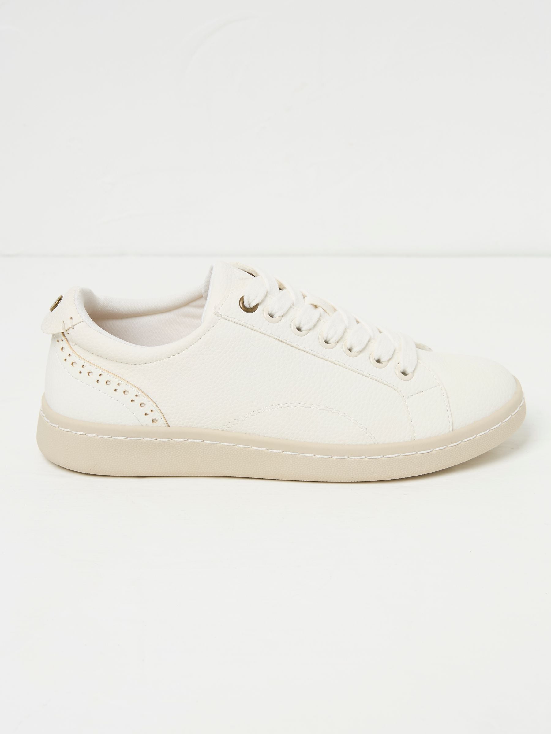White Nora Lace Up Trainer — location still life