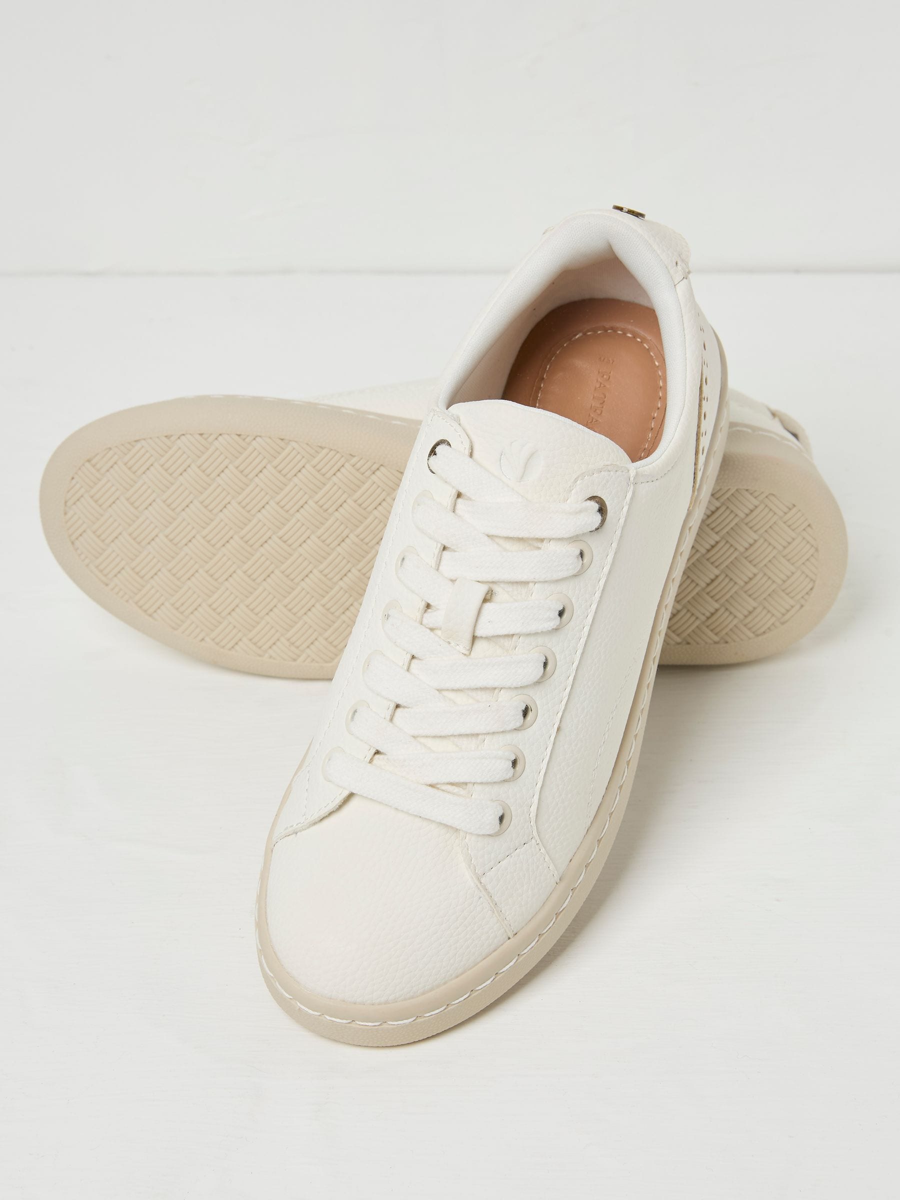 White Nora Lace Up Trainer — location still life