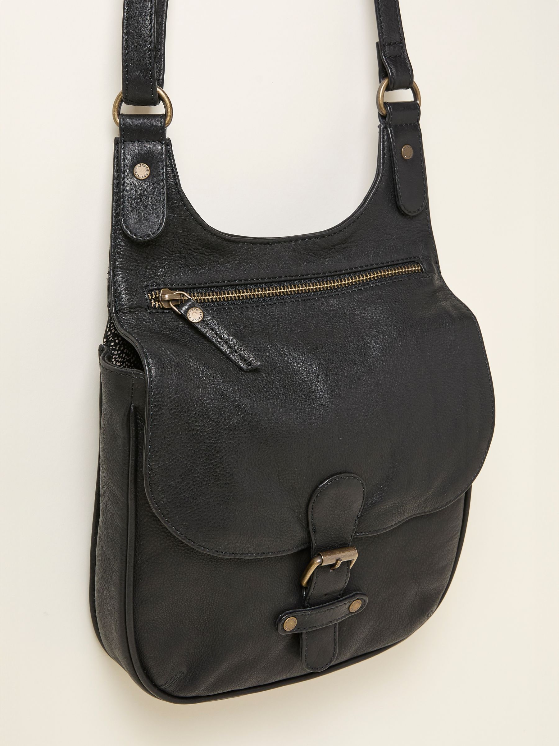 Anna Black Oiled Crossbody Bag — location still life