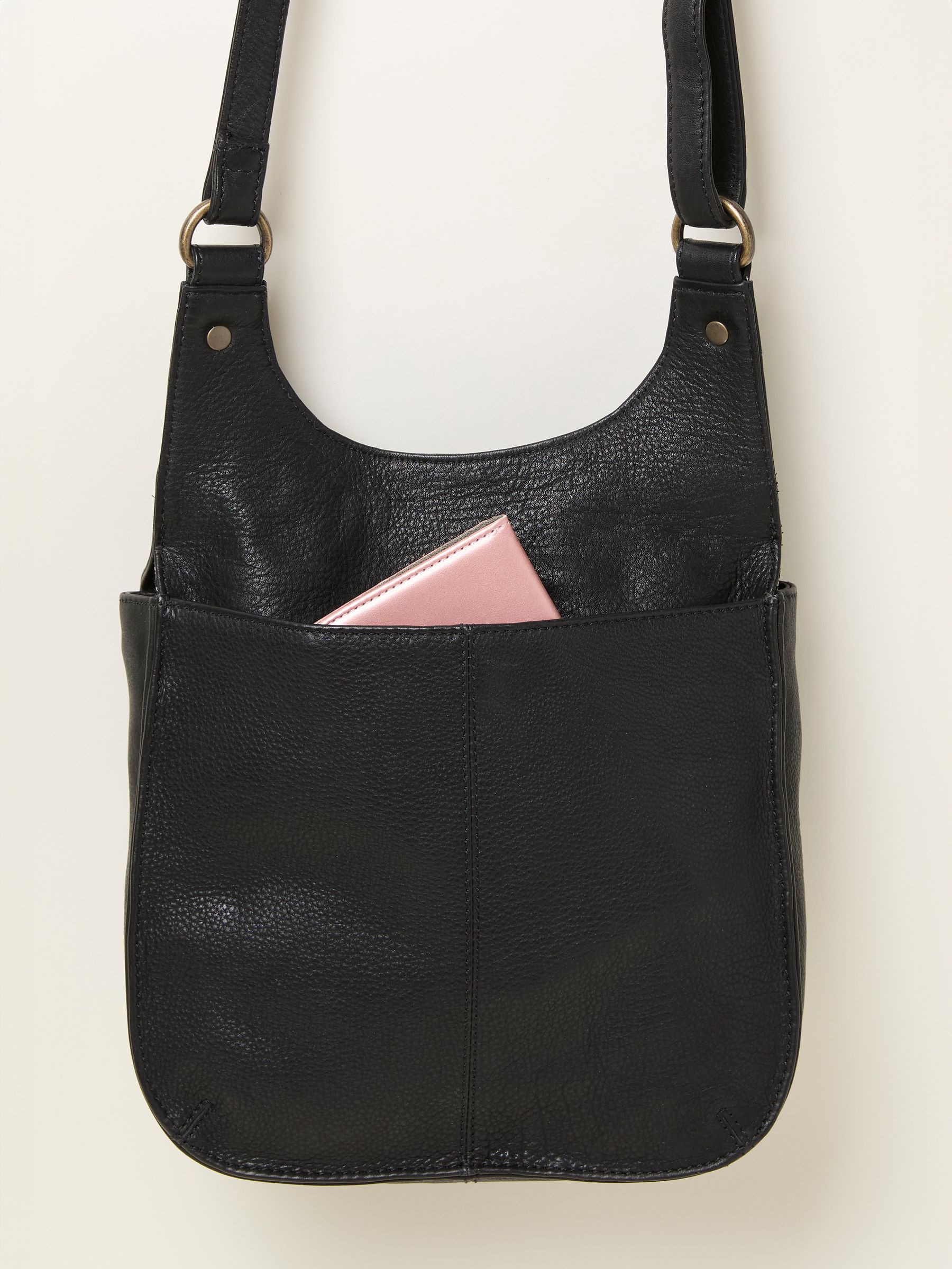 Anna Black Oiled Crossbody Bag — location still life