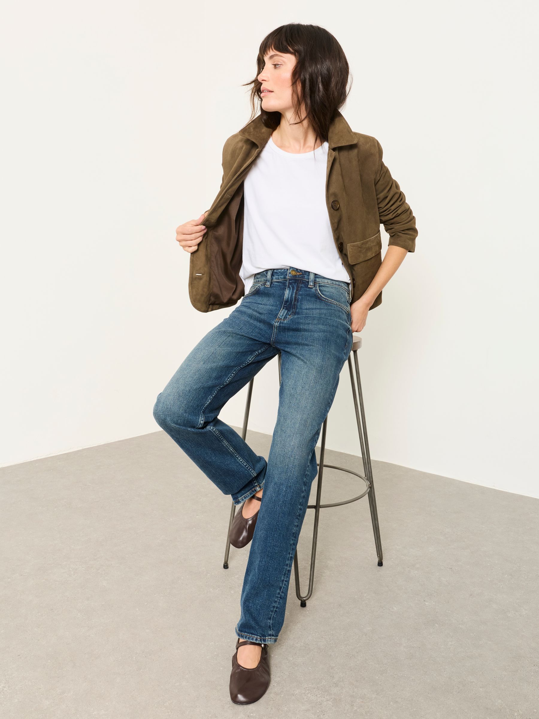 Filby Blue Denim Regular Relaxed Straight Jeans — location worn