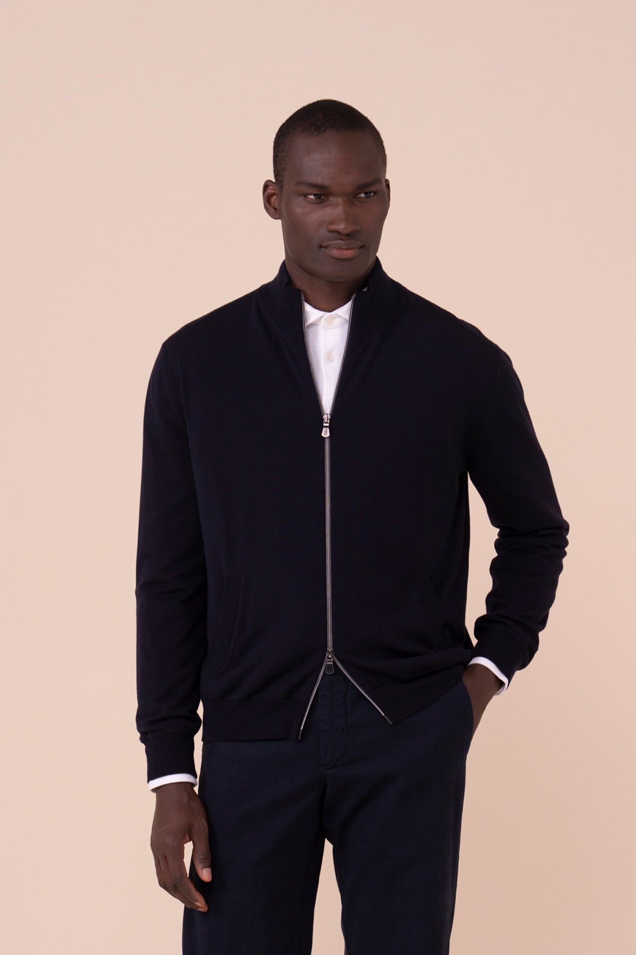 Paros Wool Knit Bomber in iconic blue