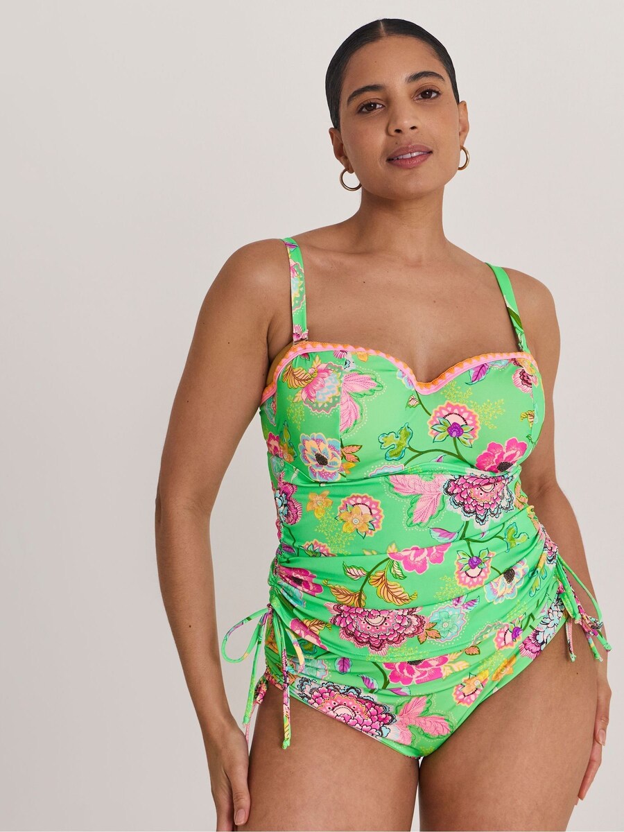 Green Floral Bandeau Underwired Tankini Top
