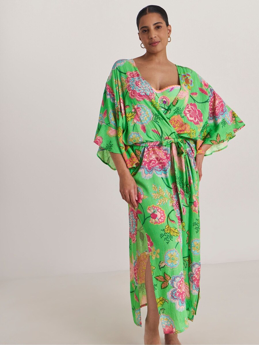 Green Floral Open Maxi Kaftan