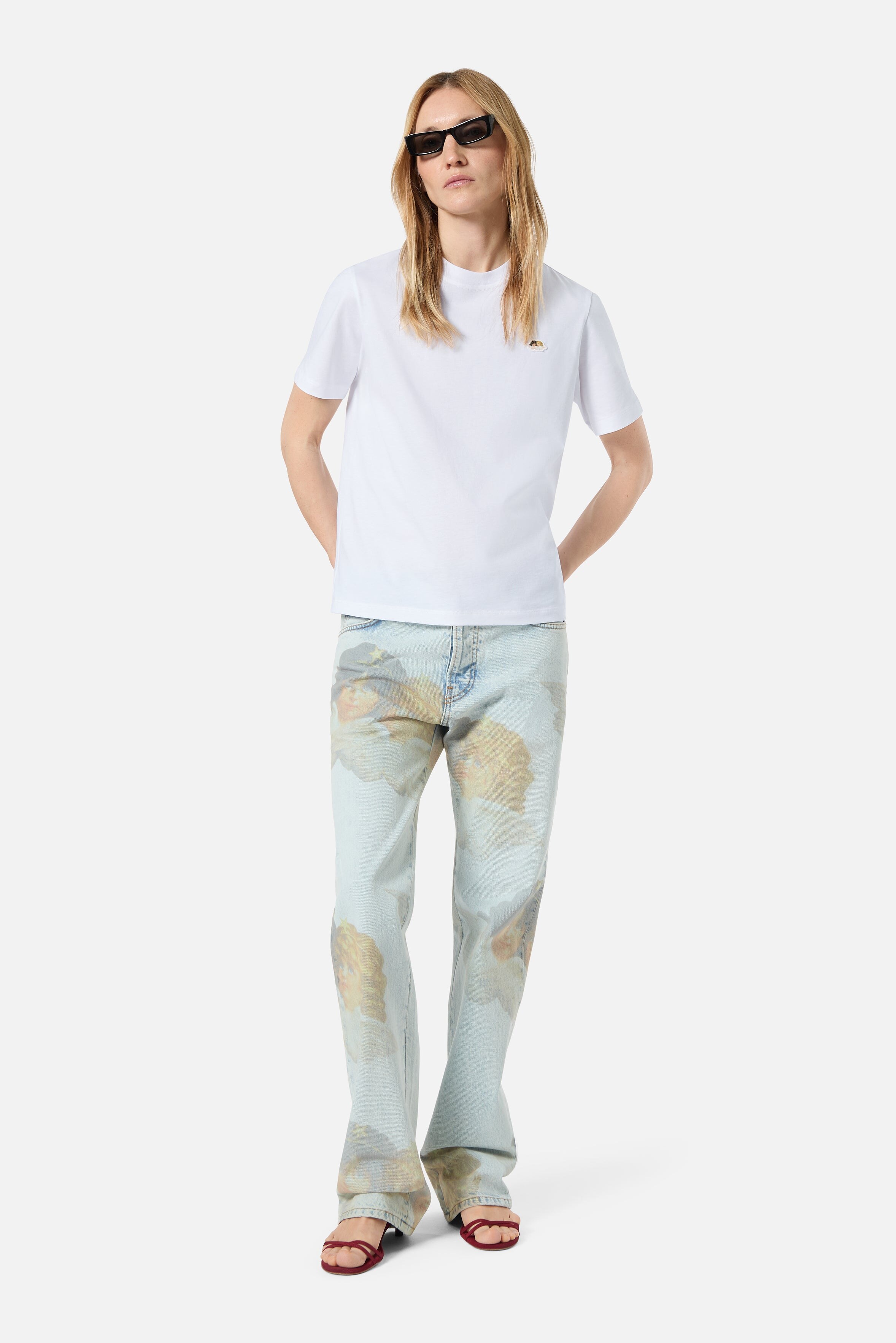 worn with printed Fiorucci denim