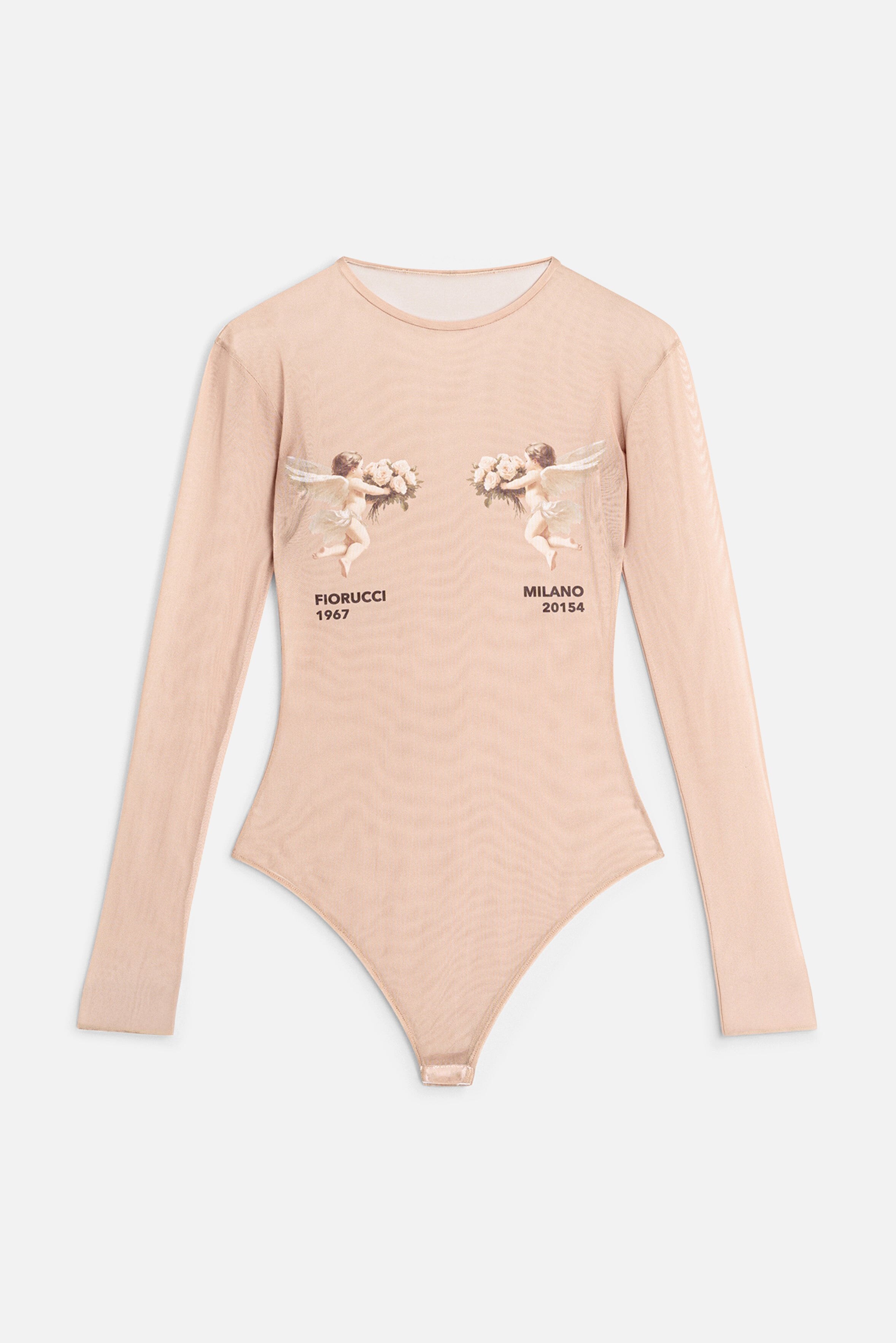 front styling of the sheer long-sleeve bodysuit