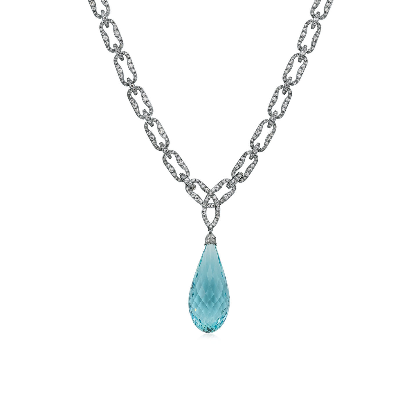 Art Deco Convertible Sautoir with Aquamarine Briolette