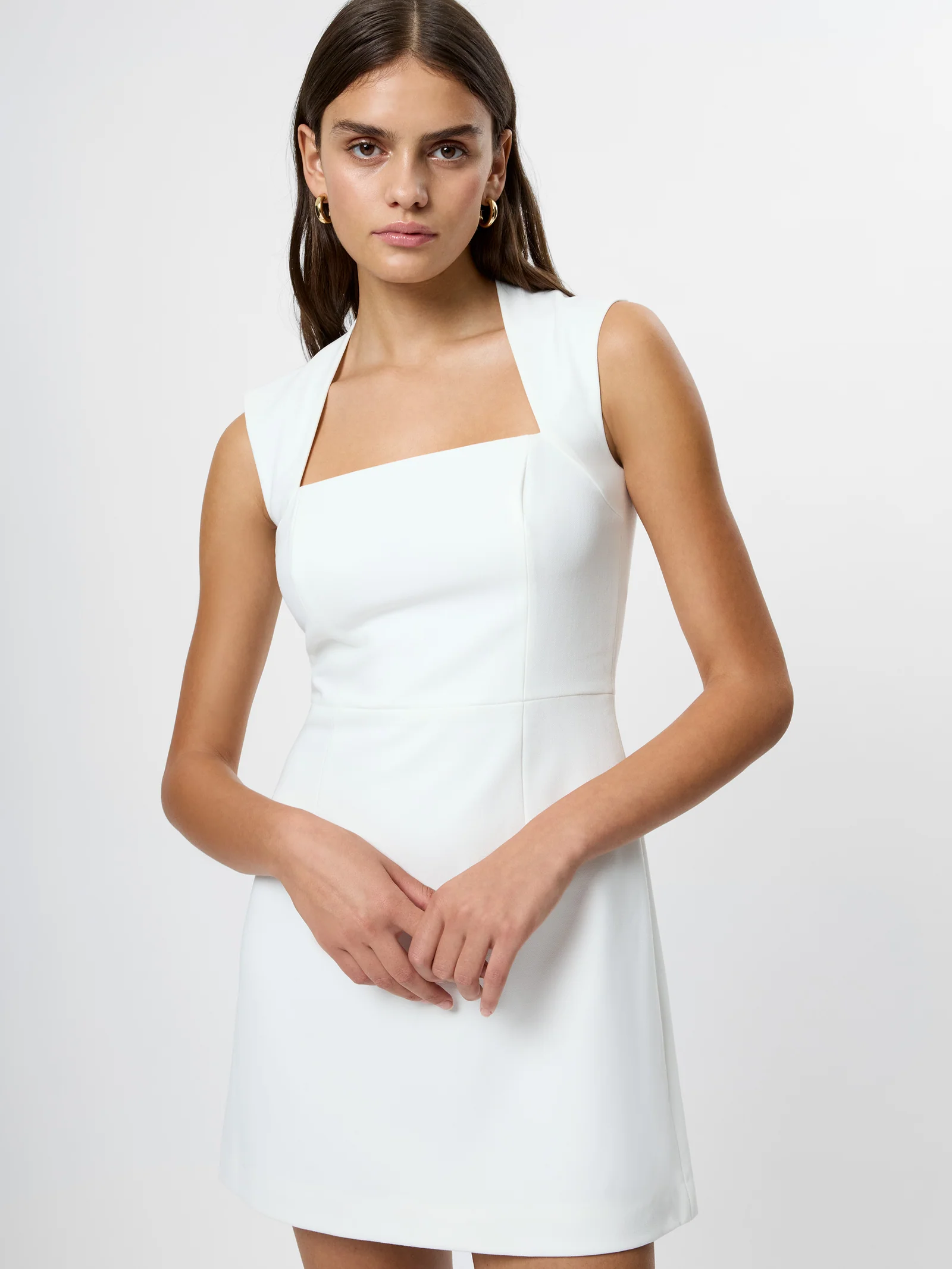 Clean front view of the fit-and-flare shape