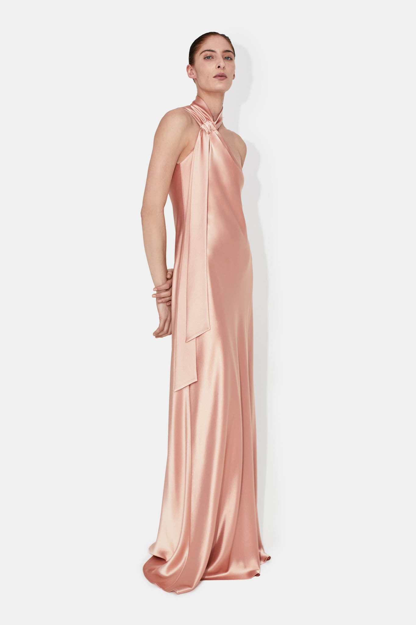 back view of the long satin line