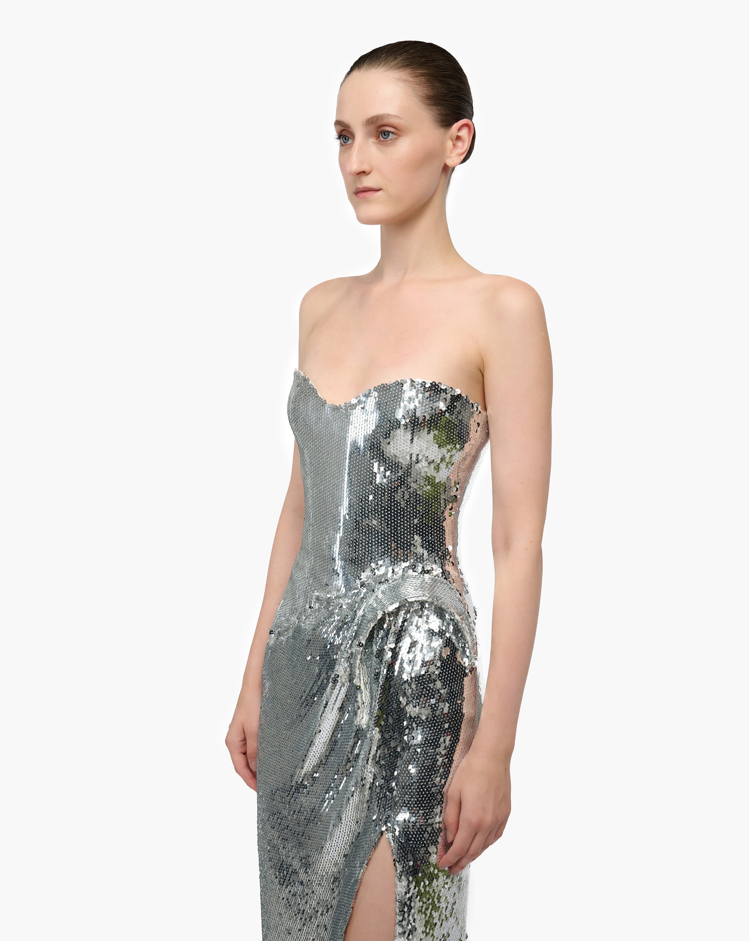 Close view of sculpted peplum