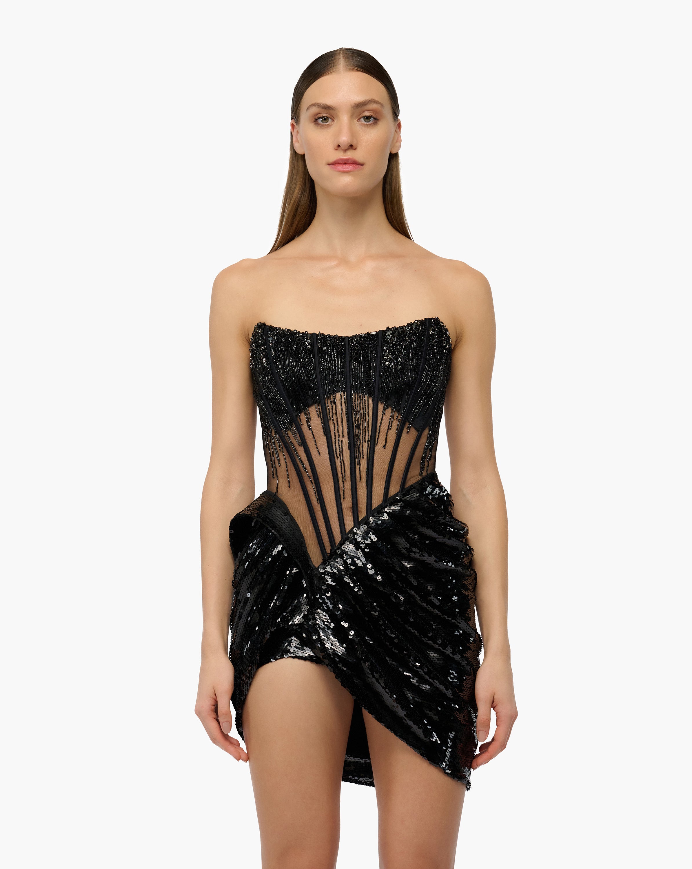 Close view of corset and drape