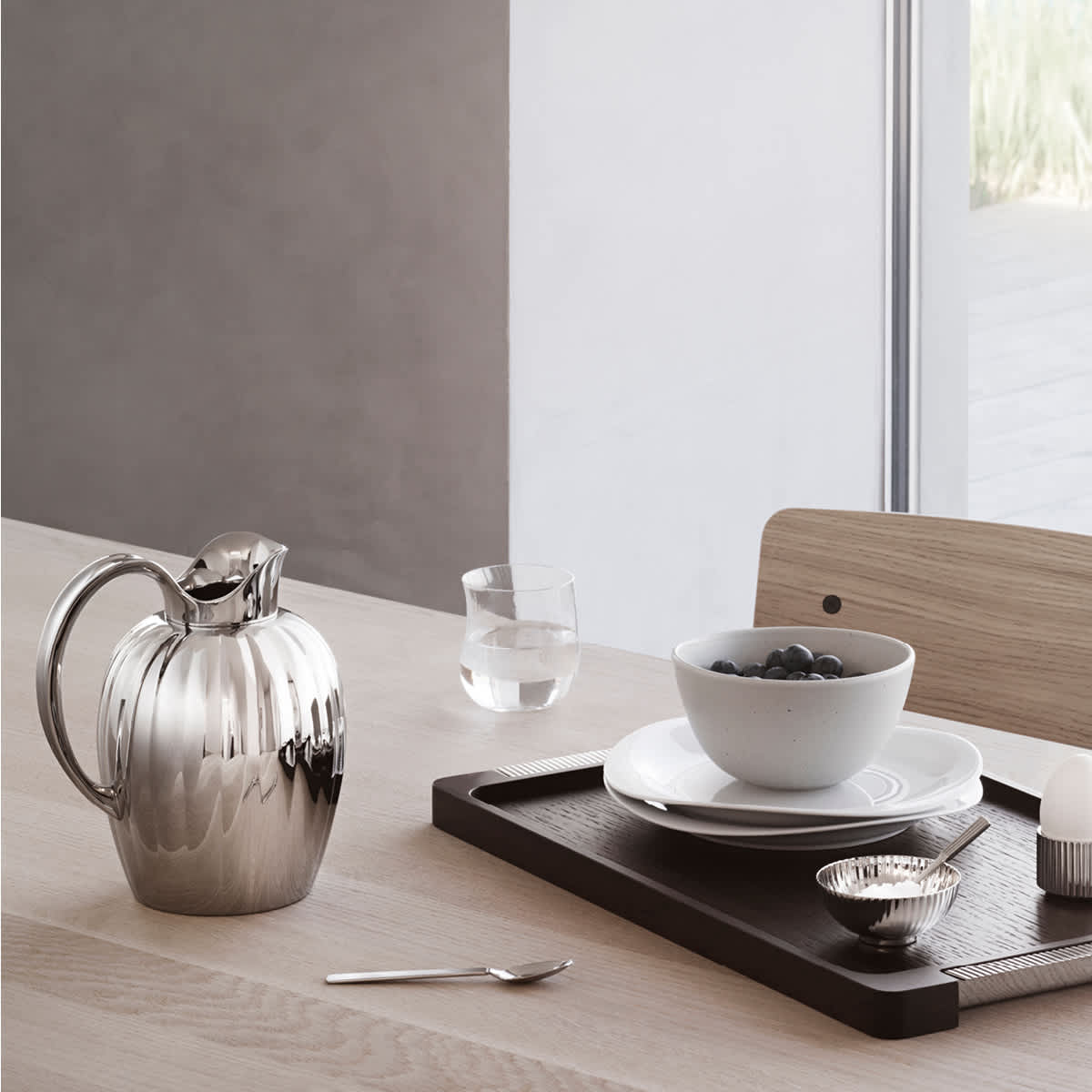 Bernadotte tray and pitcher with grooved detailing