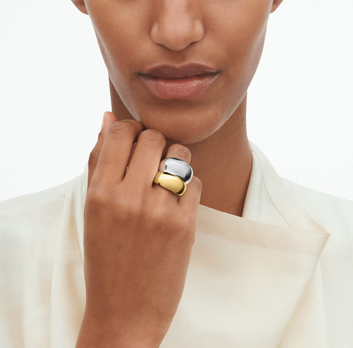 Curve ring styled on hand