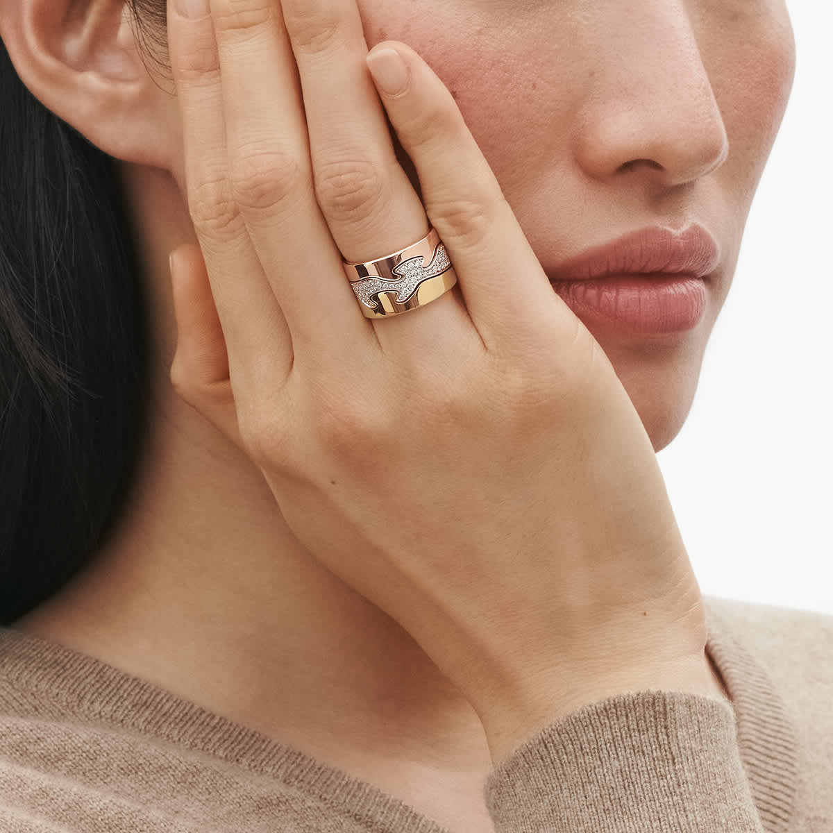 Fusion ring worn as a statement stack