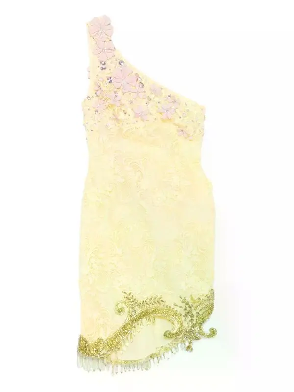 Floral-Embellished One-Shoulder Mini Dress