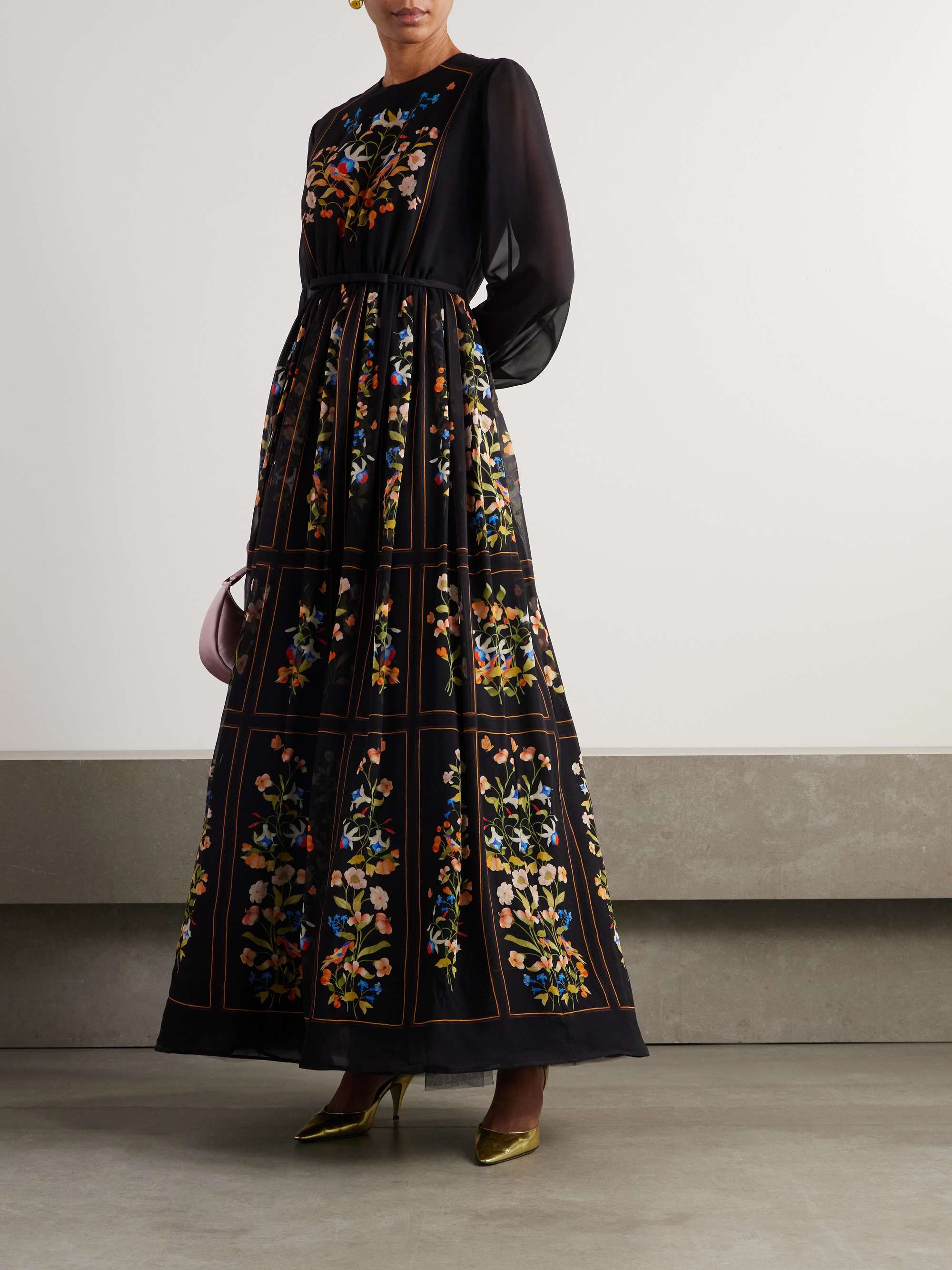 Belted Printed Silk-Georgette Maxi Dress