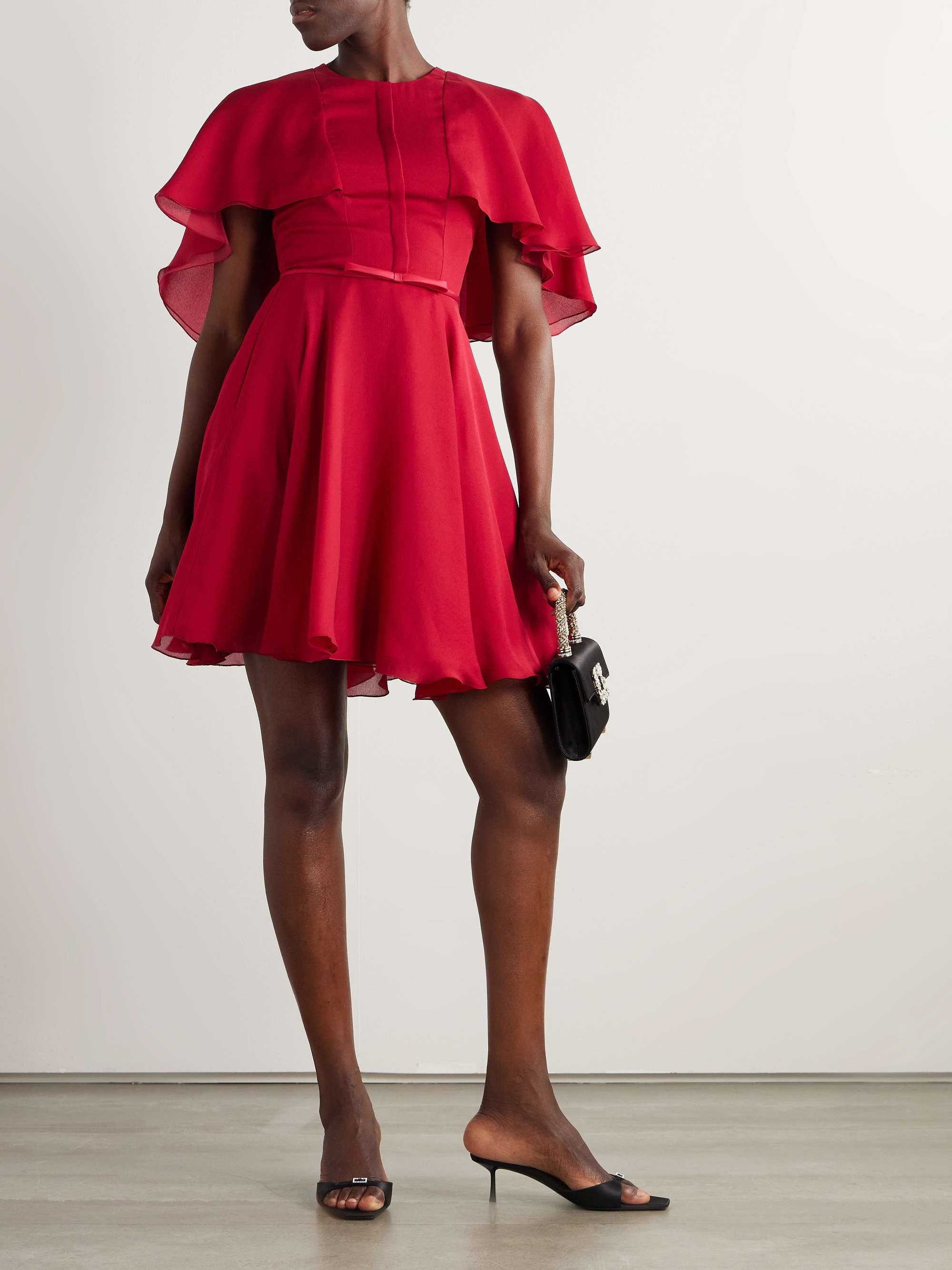 Cape-Effect Satin-Trimmed Silk-Chiffon Mini Dress
