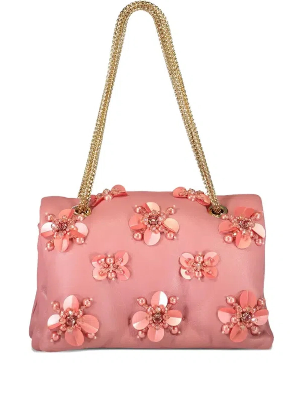 Flower-Embellished Chain Shoulder Bag