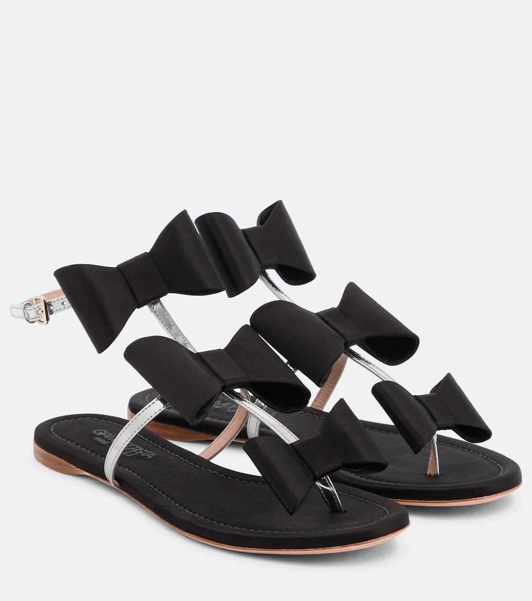Pop Bow Satin and Leather Sandals