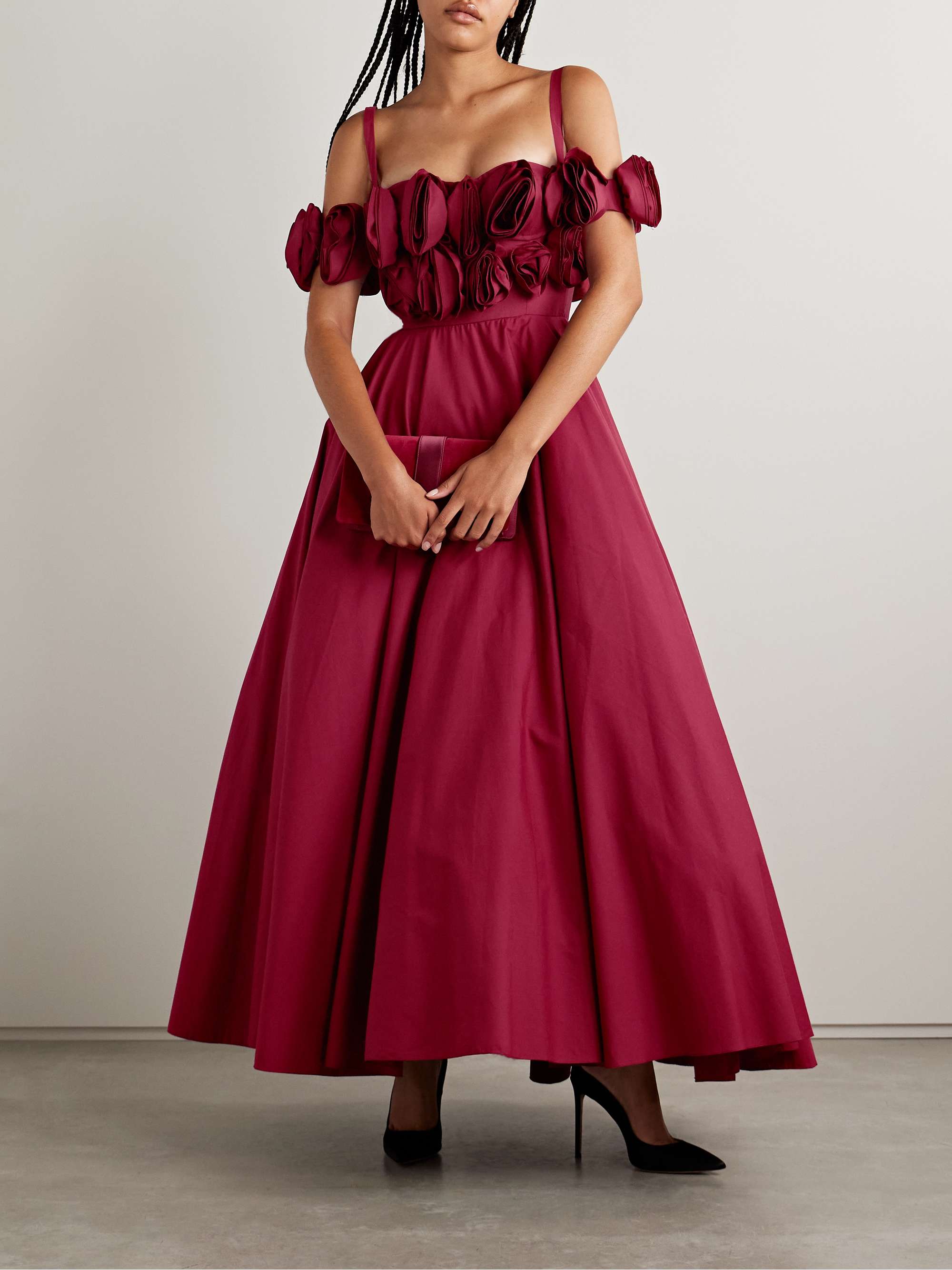 Cold-Shoulder Appliquéd Cotton Gown