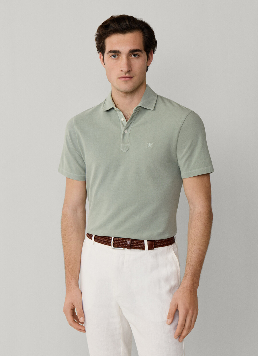 blue pique polo front