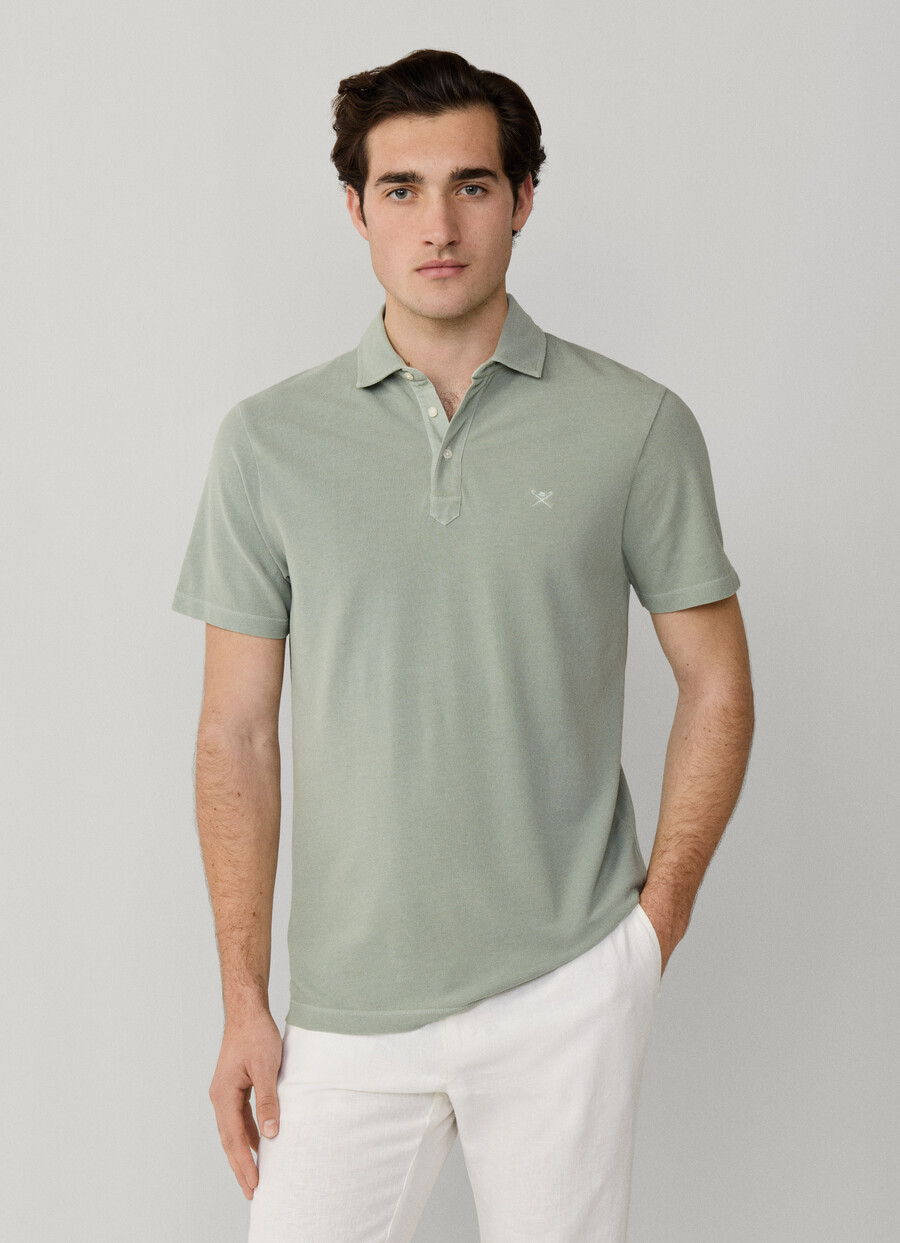 blue pique polo back
