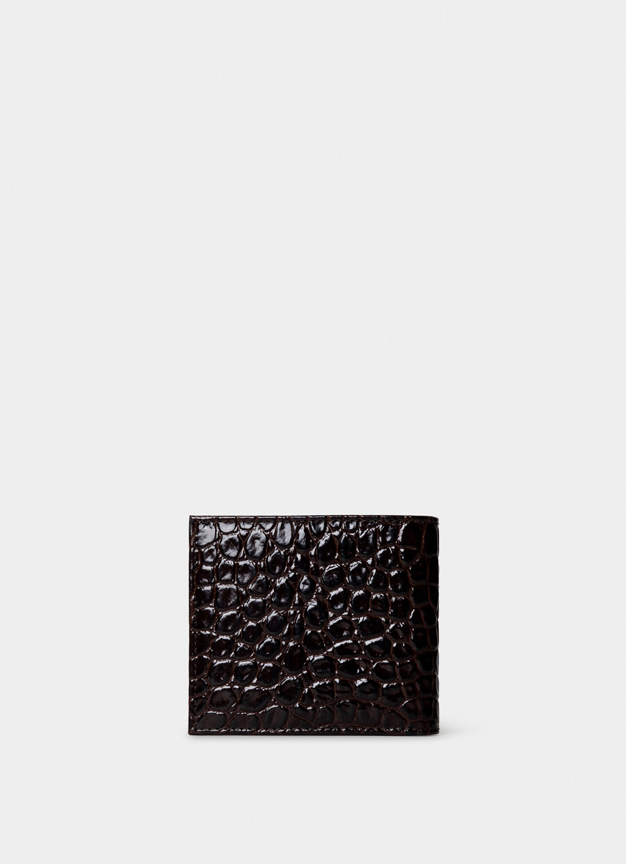 brown croc-stamped wallet open