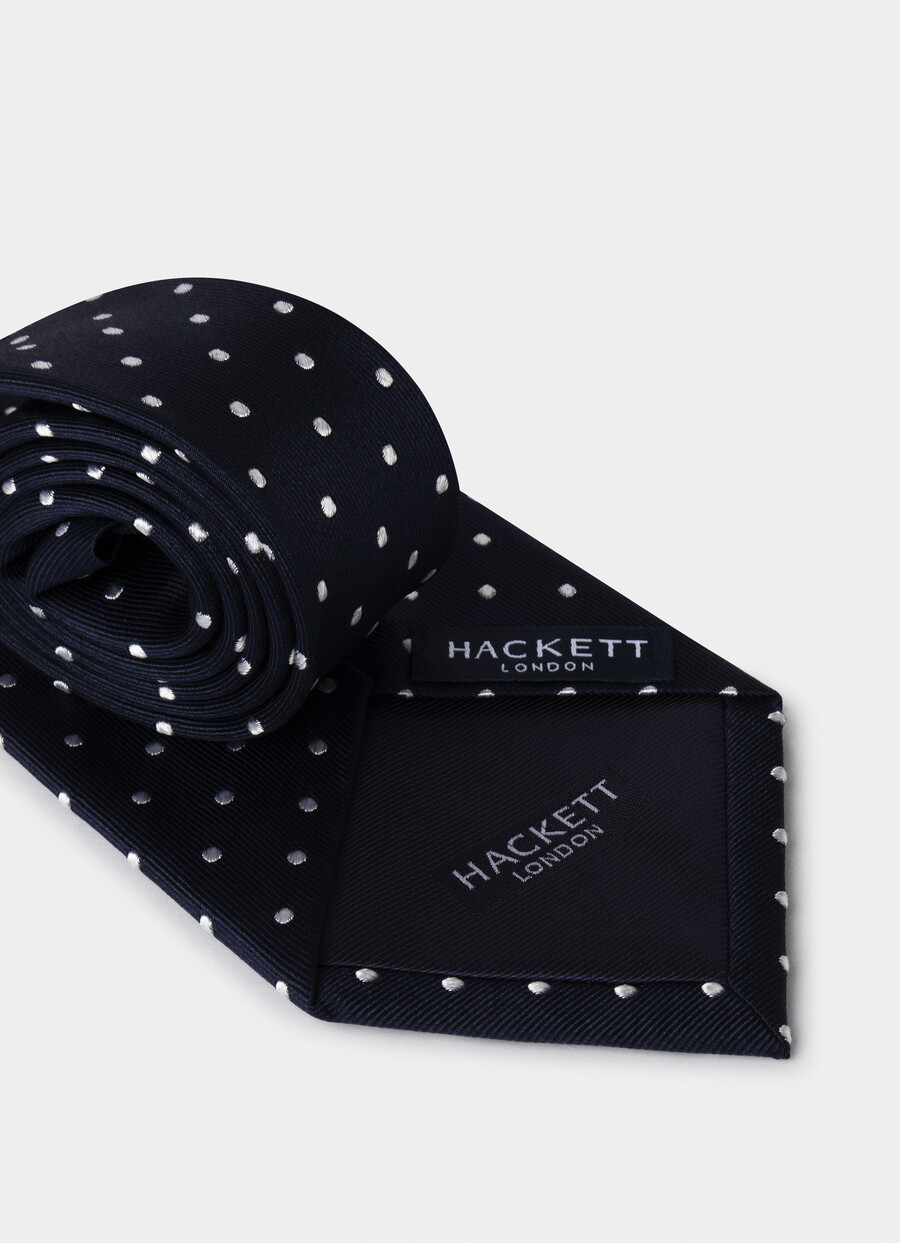 navy dot silk tie detail