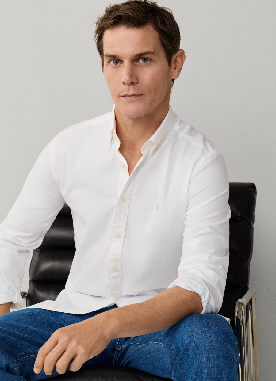 white garment-dyed Oxford front