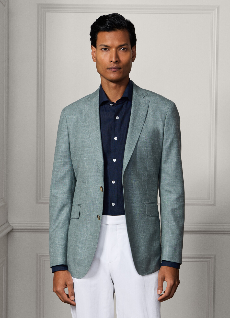 mid-blue hopsack blazer back
