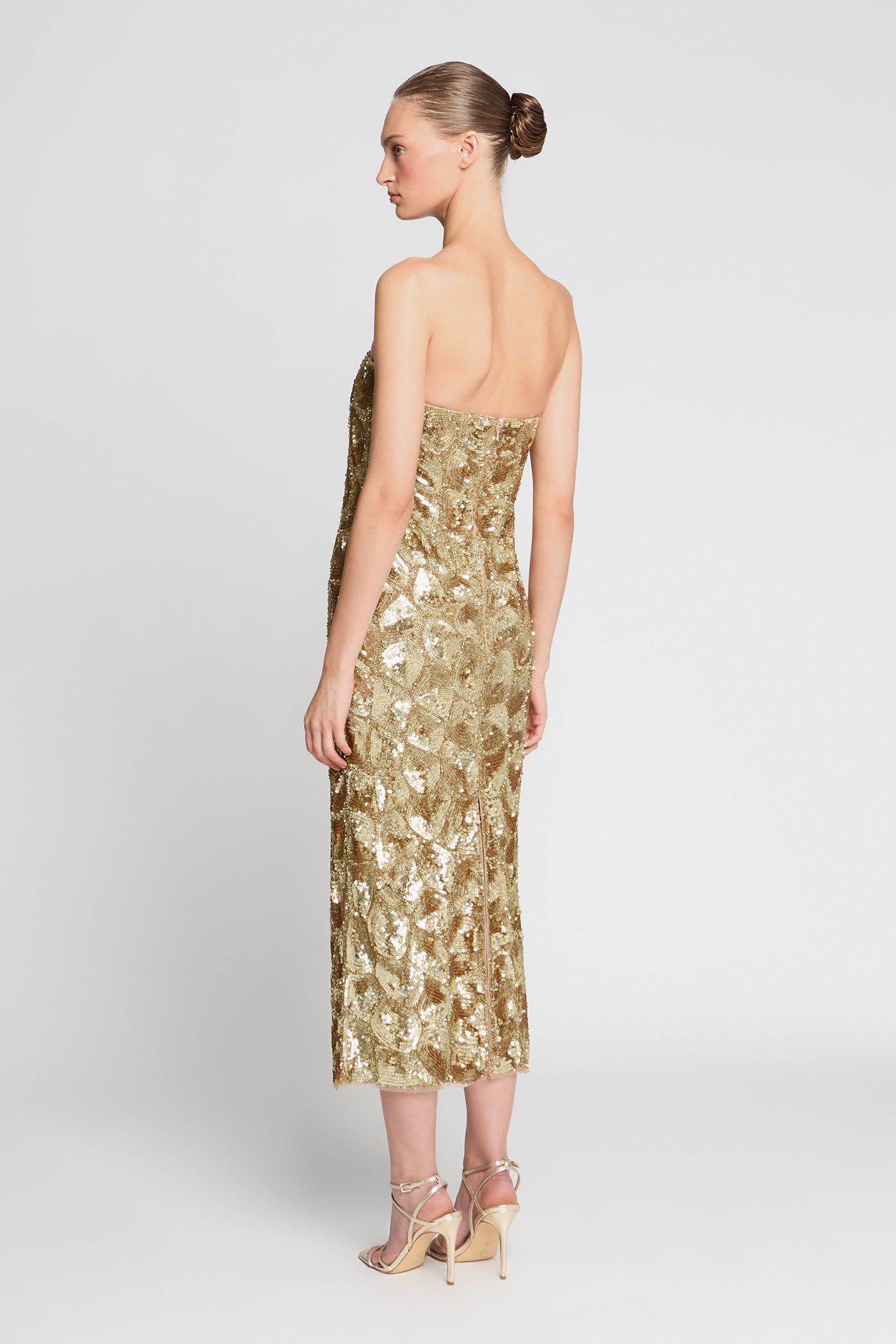 back view of strapless sheath shape