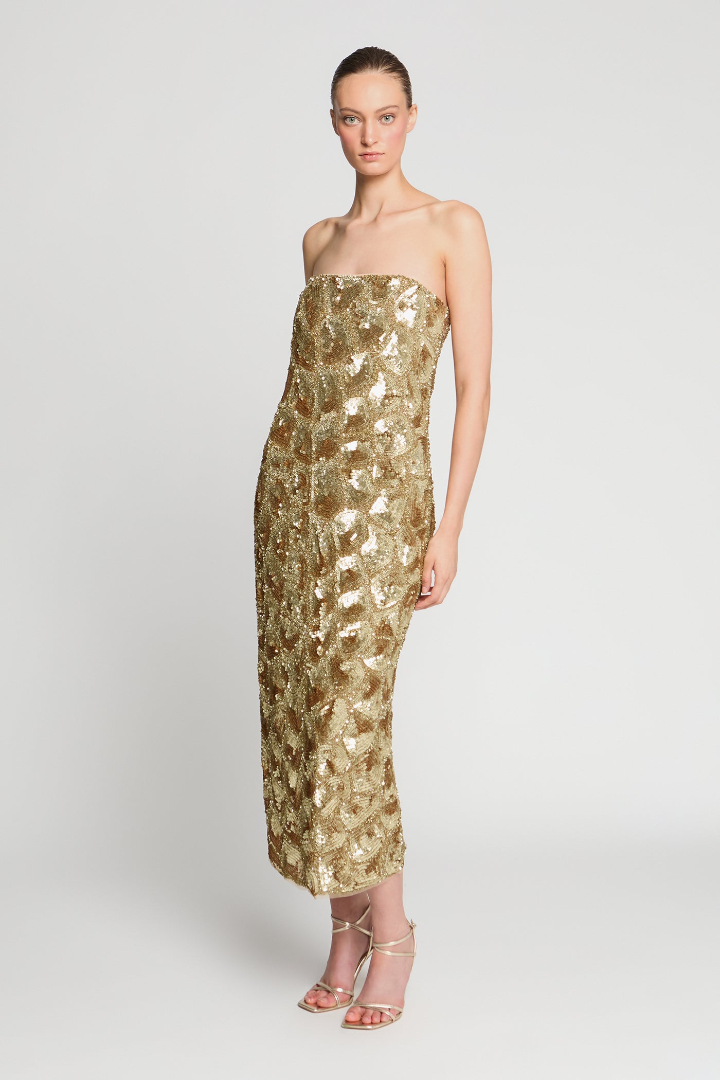 side angle in light-gold sequins