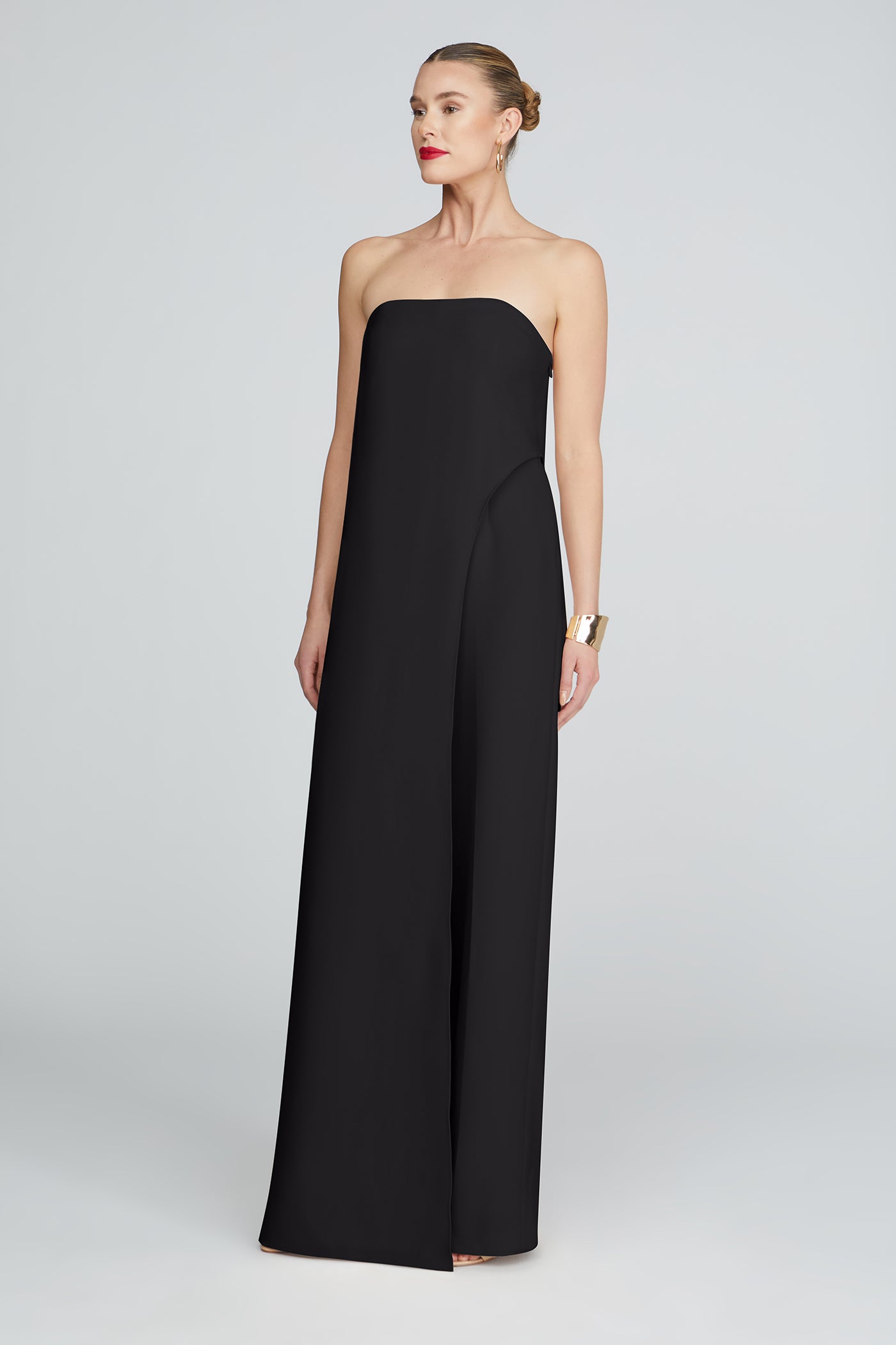 side angle showing floor-length wide leg