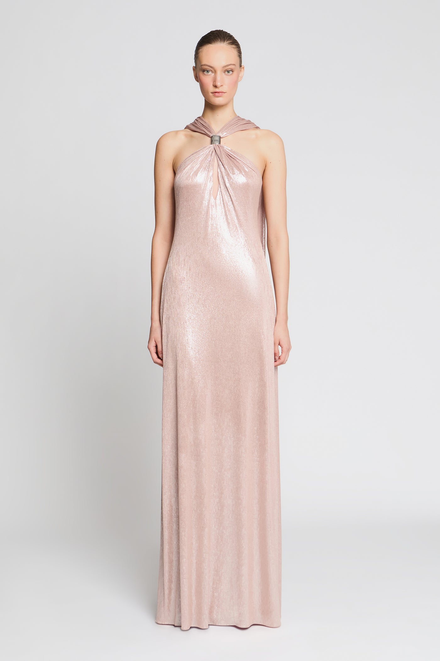 Metallic Jersey Halter Gown